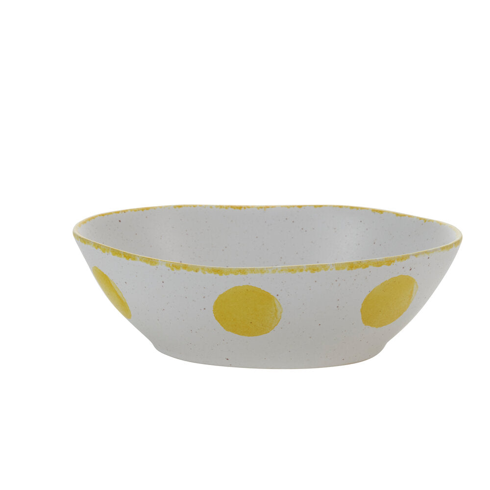 Cozy colors plettet oval skål, hvid/gul - 17cm.